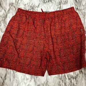 Vibrant Red Swim Trunks with Abstract Pattern Mad Iguana Sz 3XL Beachy Summer